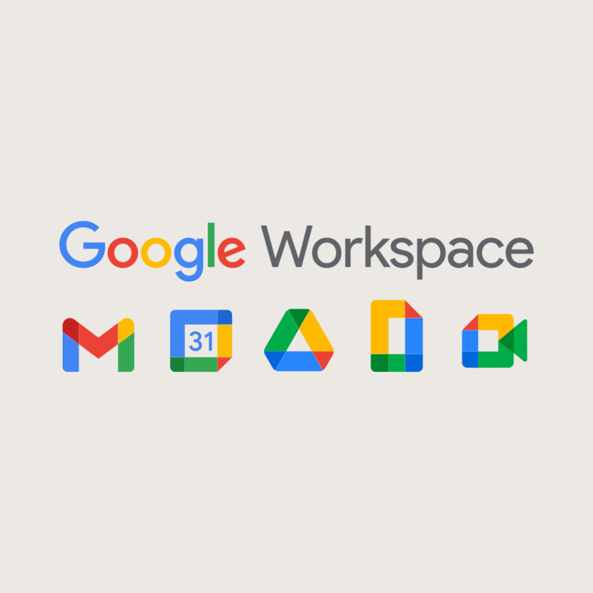 Google Workspace logo representing the productivity and collaboration suite recommended by Kendra Harris, featuring the Google Workspace wordmark above the Gmail, Calendar, Drive, Docs, and Google Meet app icons.