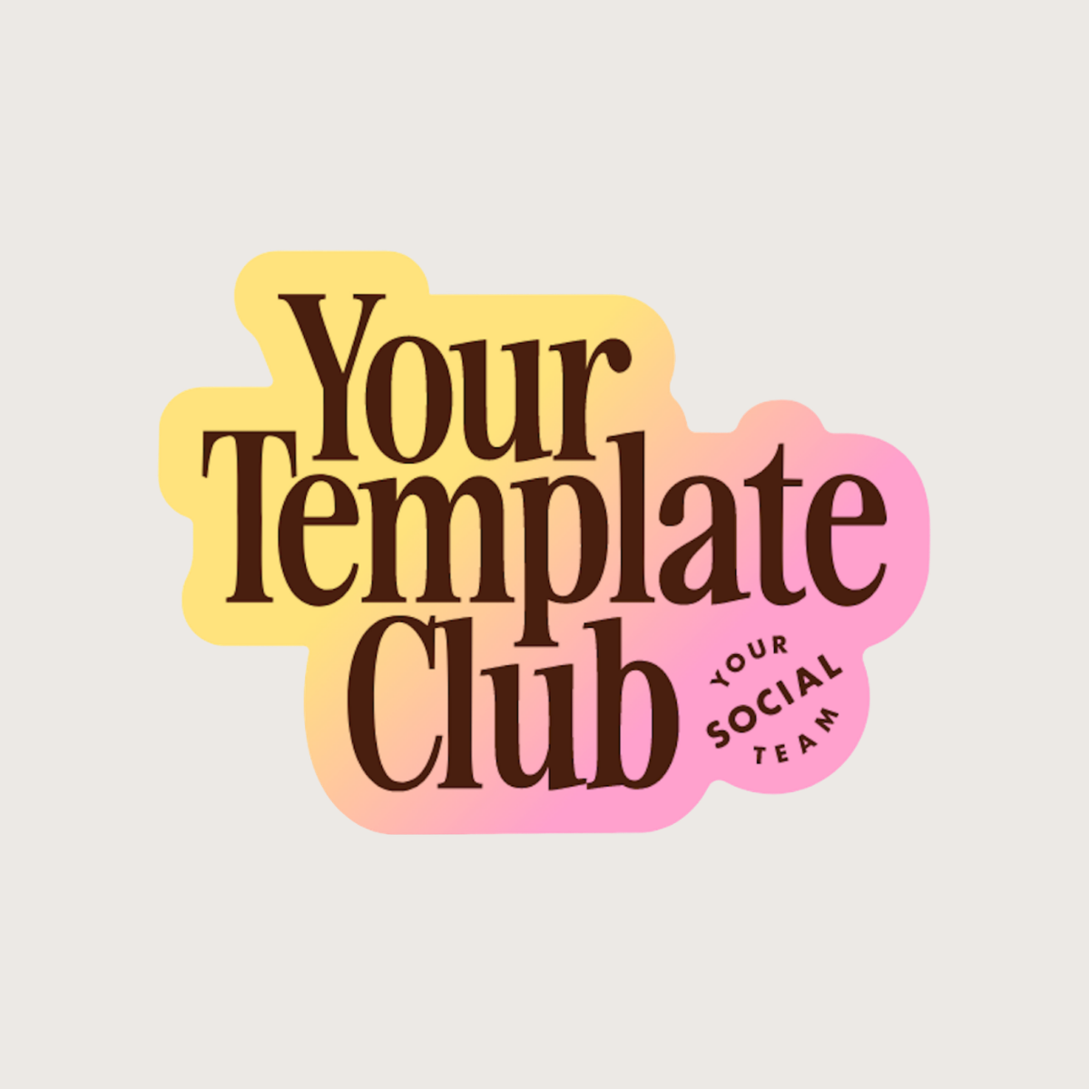 Your Template Club by Your Social Team logo representing a library of customizable Canva templates recommended by Kendra Harris, featuring the Your Template Club wordmark on a pink and yellow gradient background.