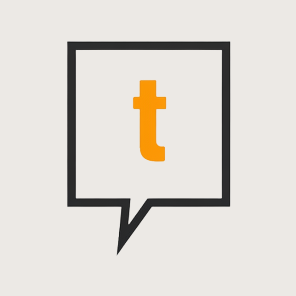 Talkadot logo representing the testimonial collection and speaker feedback platform recommended by Kendra Harris, featuring an orange lowercase "t" inside a black speech bubble on a light neutral background.
