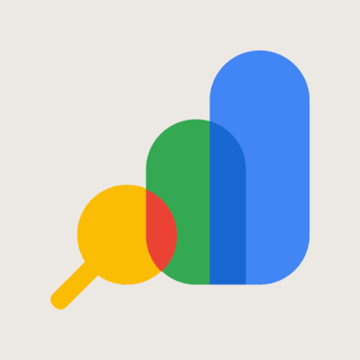 Google Search Console logo representing the website indexing and search performance platform recommended by Kendra Harris, featuring a multicolored analytics icon with a yellow magnifying glass on a light neutral background.
