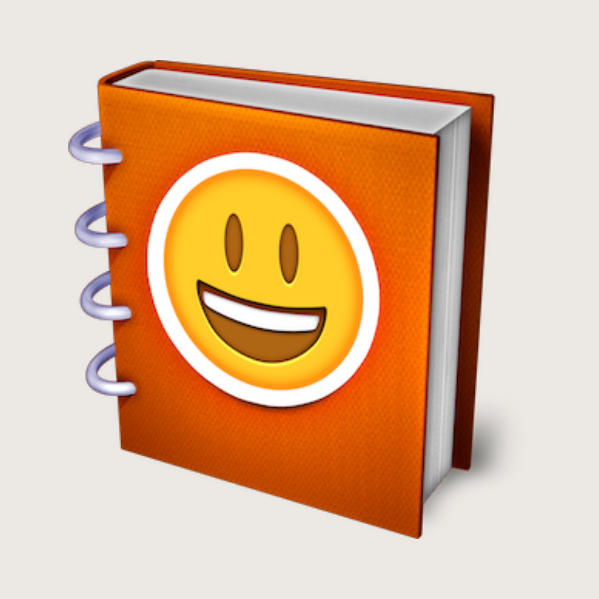 Emojipedia logo representing the emoji reference and search platform recommended by Kendra Harris, featuring an orange spiral-bound notebook with a smiling emoji on the cover.