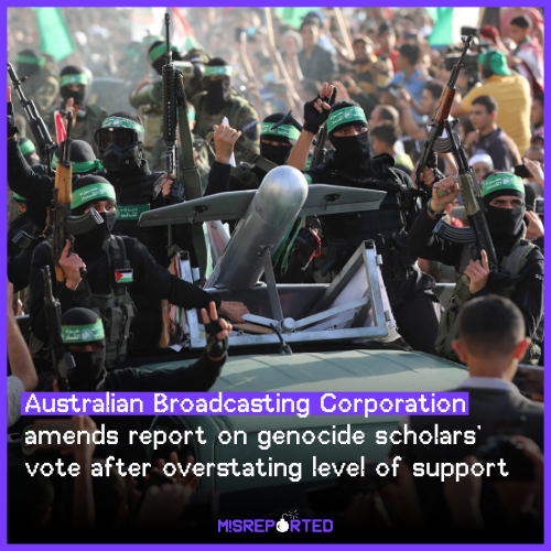 Australian Broadcasting Corporation amends report on genocide scholars’ vote after overstating level of support for Gaza resolution