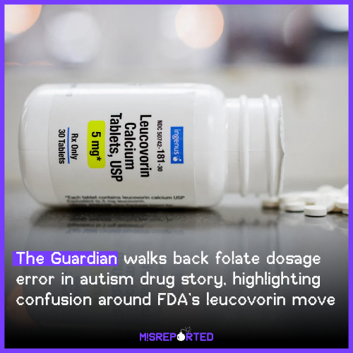 The Guardian walks back folate dosage error in autism drug story, highlighting confusion around FDA’s leucovorin move