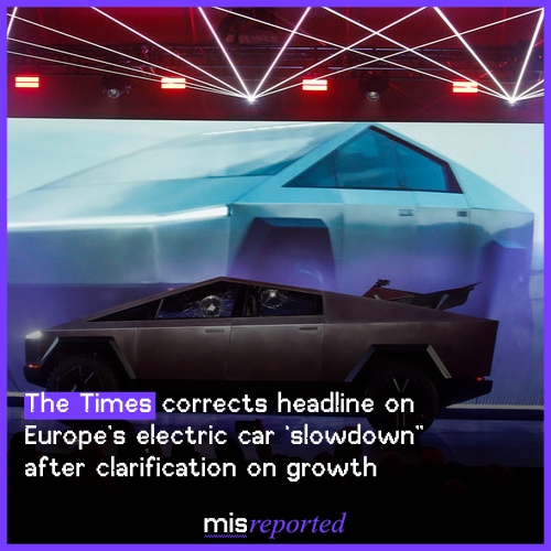 The Times corrects headline on Europe’s electric car “slowdown” after clarification on growth