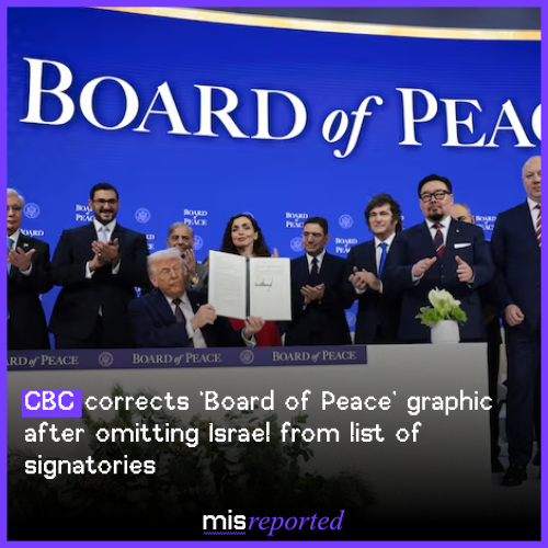 CBC corrects ‘Board of Peace’ graphic after omitting Israel from list of signatories