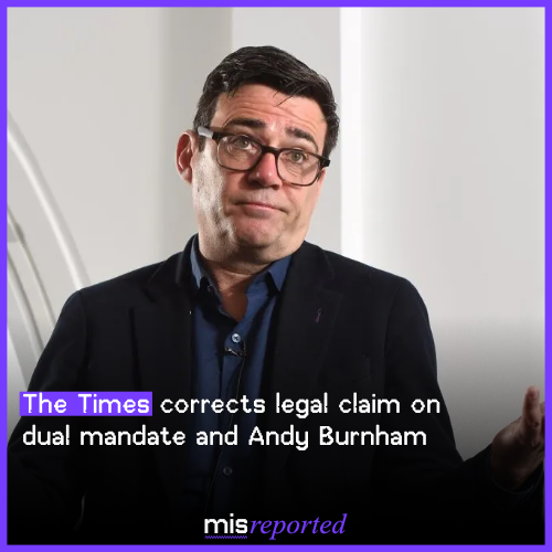 The Times corrects legal claim on dual mandate and Andy Burnham