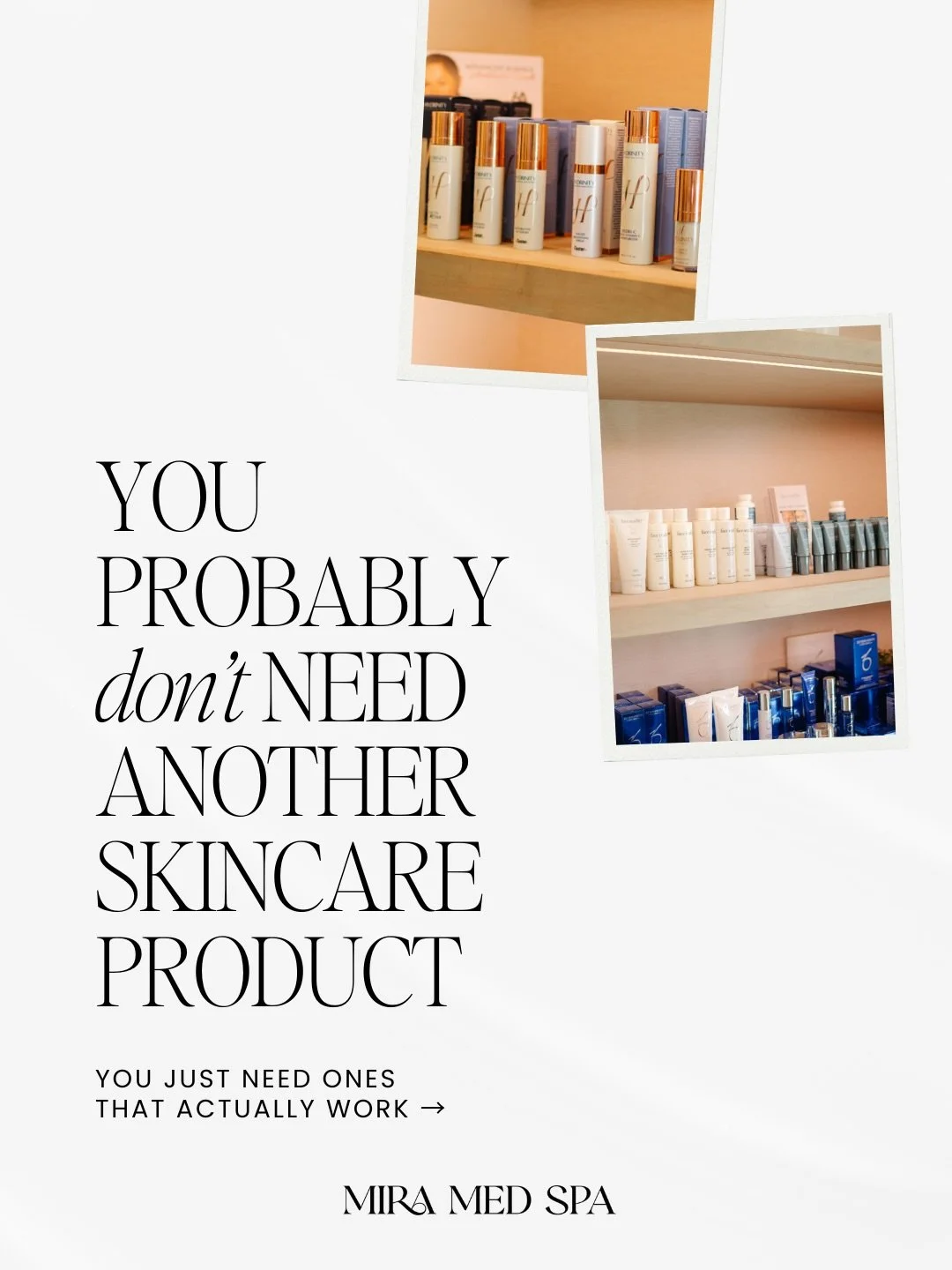 It&rsquo;s not about buying more skincare.
It&rsquo;s about buying better skincare. ✨

Chosen with intention. 🧴
Backed by science. 🧬
Guided by professionals who know skin. 🤍

#MiraMedSpa
#MedicalGradeSkincare
#SmartSkincare
#SkinHealthFirst
