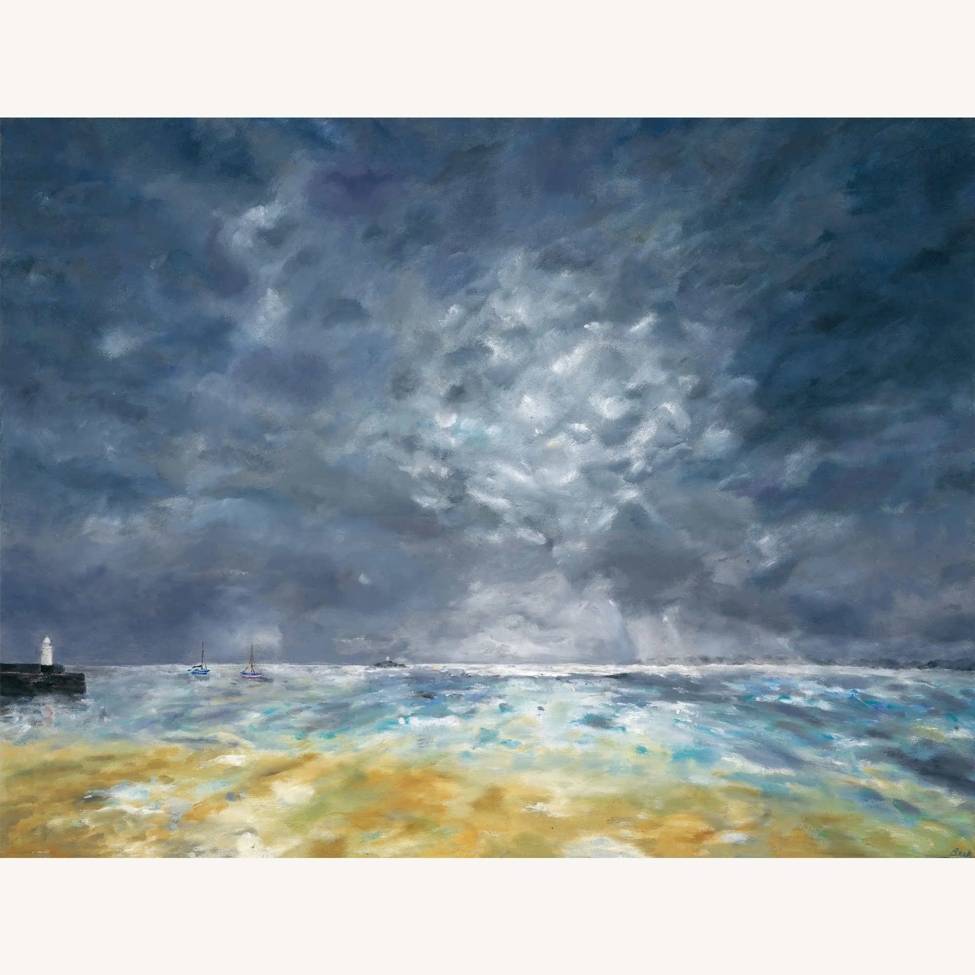 Stormy St Ives Harbour - Large Original Oil Painting