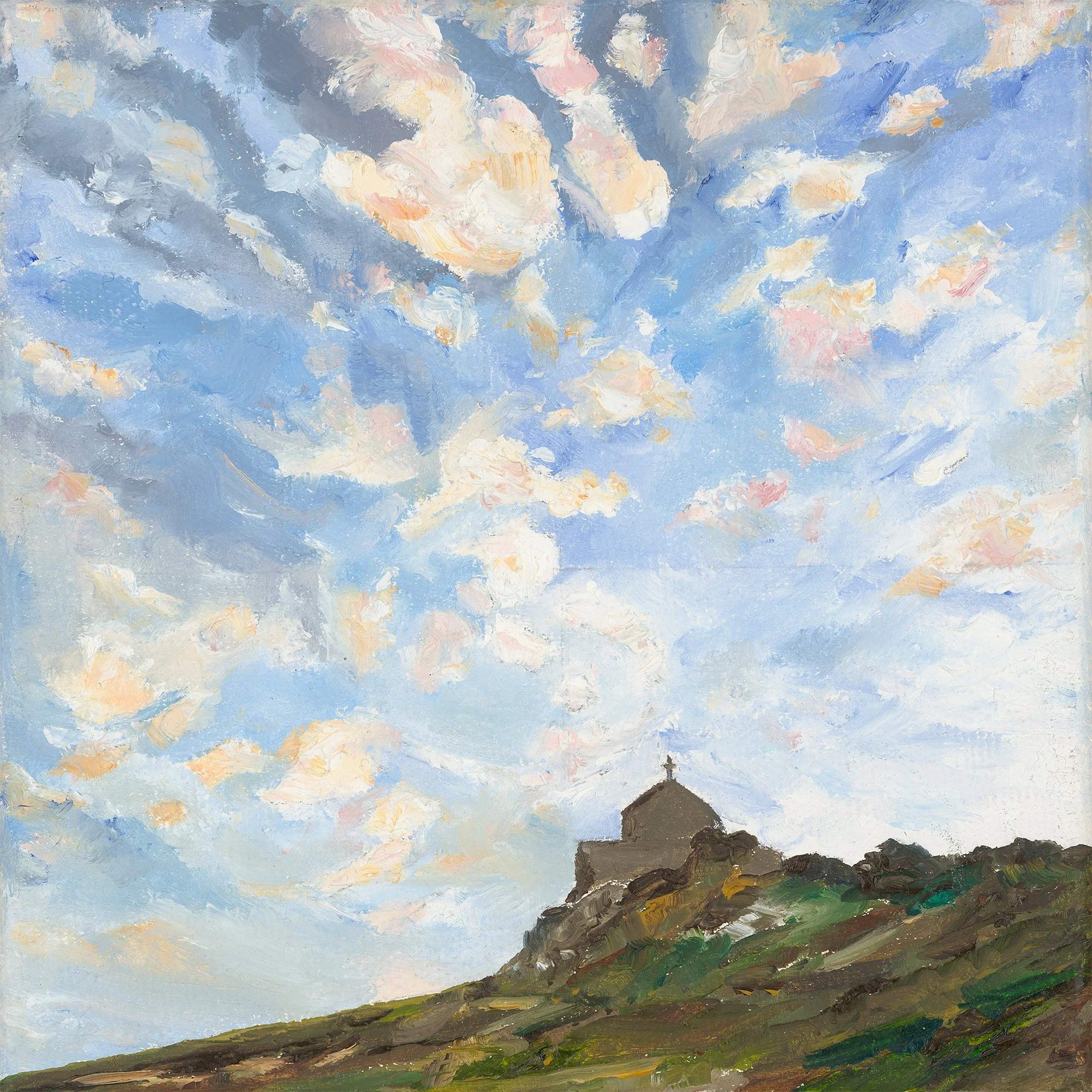 Sunrise over St Ives Island Chapel - Small Original Oil Painting