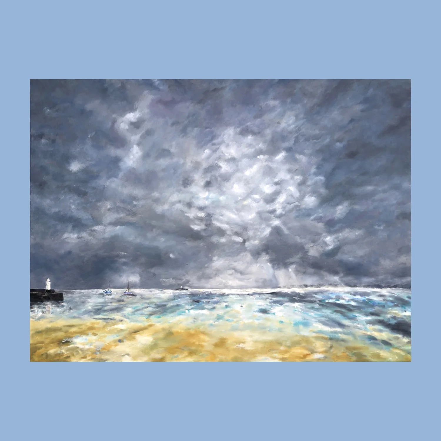 Stormy St Ives Harbour - Large Original Oil Painting