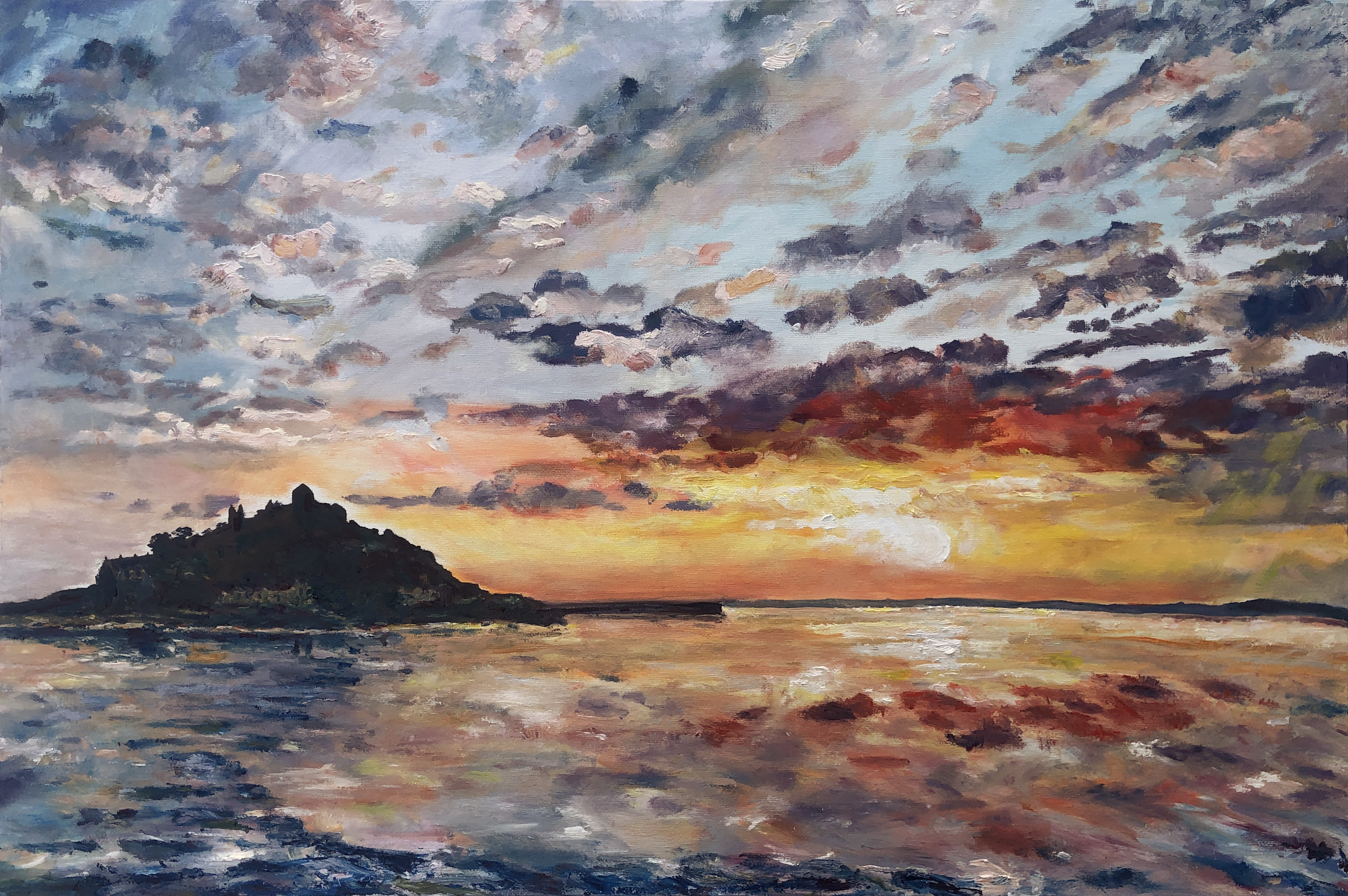 Sunset Over St Michael's Mount by Rebecca Rodda Cornwall Giclee Wall Art Print Close Cut.png