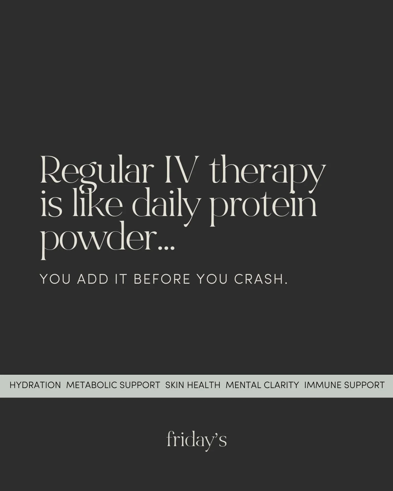 If you&rsquo;re only reaching for IV therapy when you&rsquo;re exhausted, run down, or already sick, you&rsquo;re doing it backwards.

IV therapy supports your system before you feel like you need it.

Hydration, vitamins, and nutrients delivered dir