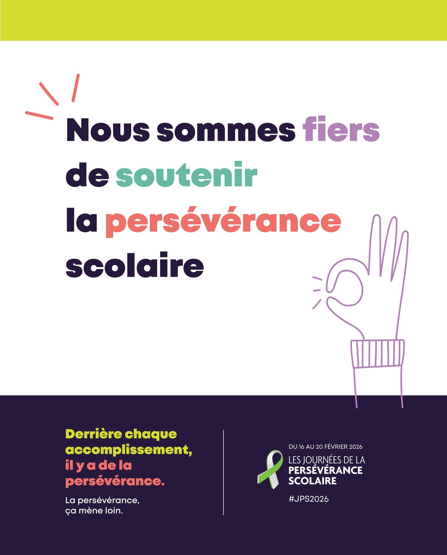 Bonne semaine de c&eacute;l&eacute;bration des Journ&eacute;es de la pers&eacute;v&eacute;rance scolaire 2026!📚

Du 16 au 20 f&eacute;vrier 2026, les Journ&eacute;es de la pers&eacute;v&eacute;rance scolaire (JPS) invitent toute la population qu&eac