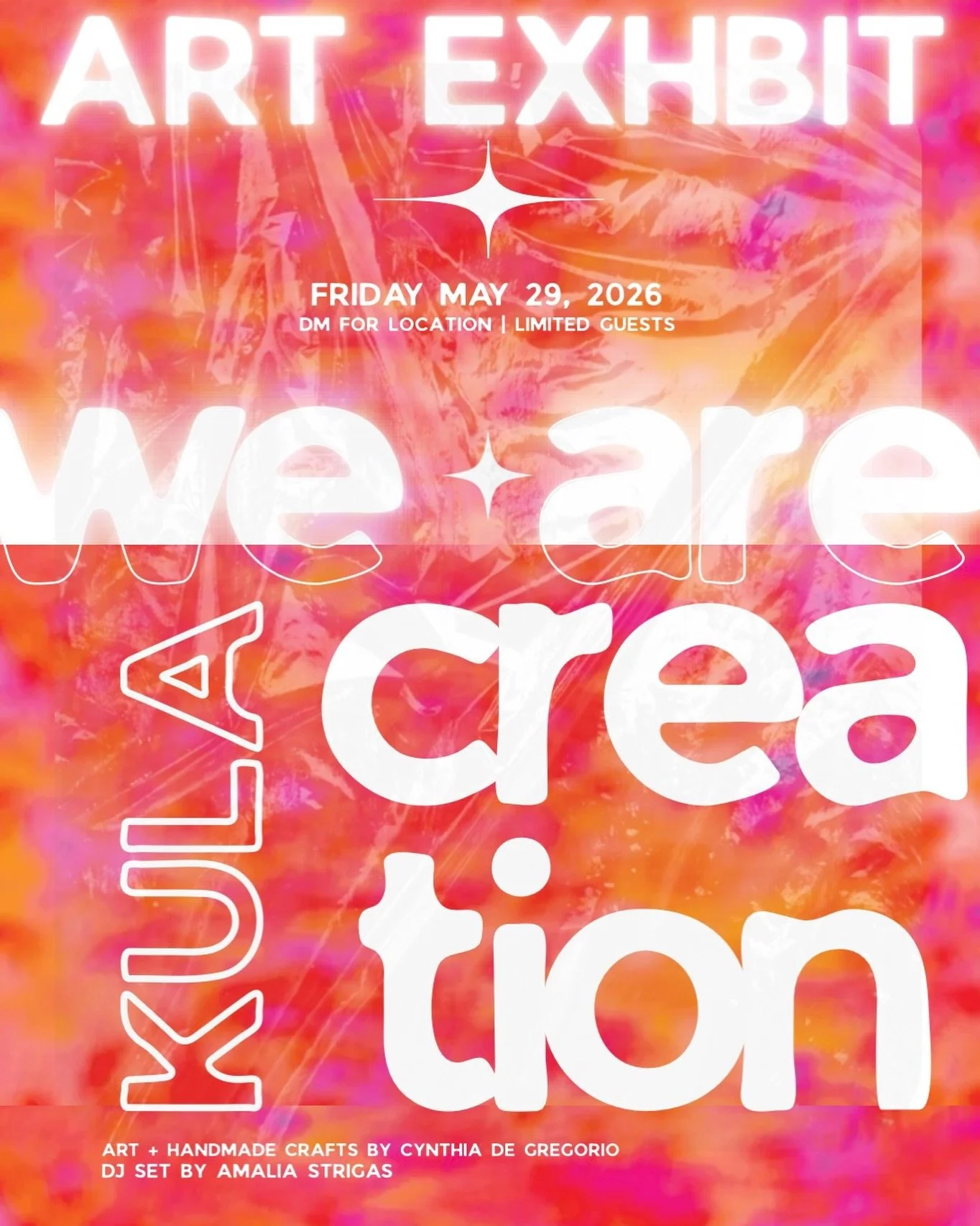 THE DAY HAS COME 🍄 I'm so excited to announce an annual We Are Kula Creation art exhibition to the public 💕 DJ SET by @amalia_strigas , Art, prints, handcrafted accessories  by @_.cynthiadegregorio ✨🧚 dm me to receive a link for the location 🌀 so