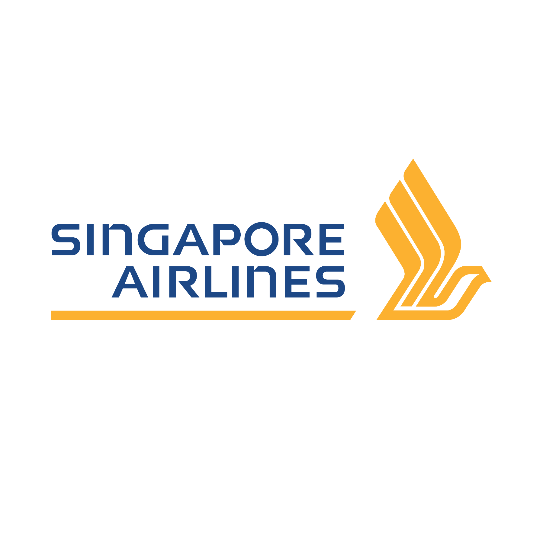 Singapore Airlines logo in blue and orange with stylized bird symbol