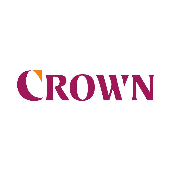 Logo with the word 'CROWN' in purple text, featuring an orange and purple crown symbol replacing the letter 'C'.