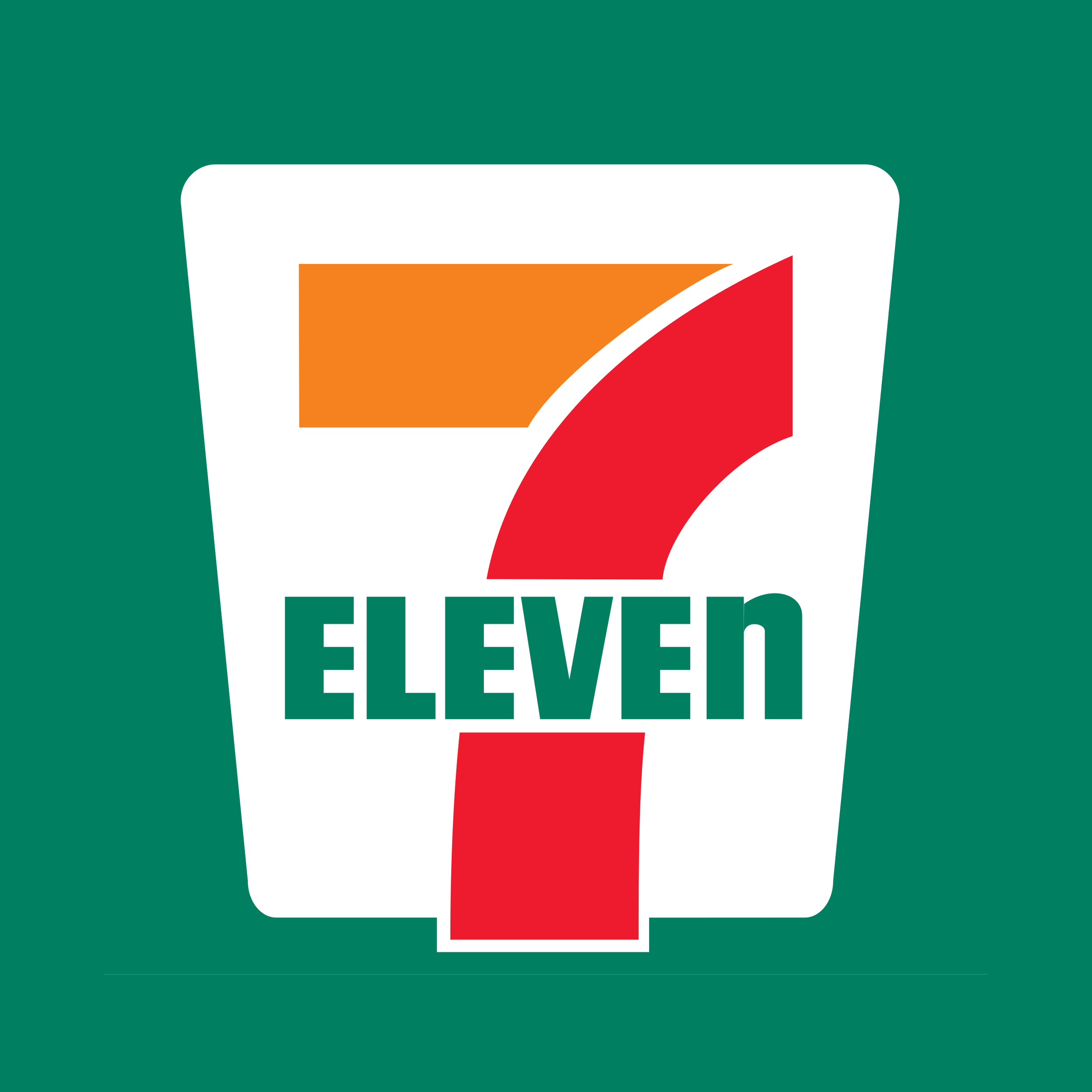 Logo of 7-Eleven convenience store featuring a large red number 7, the word 'ELEVEN' in green beneath it, on a green background.