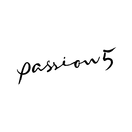 The image shows the words 'passion 5' written in black cursive script on a white background.