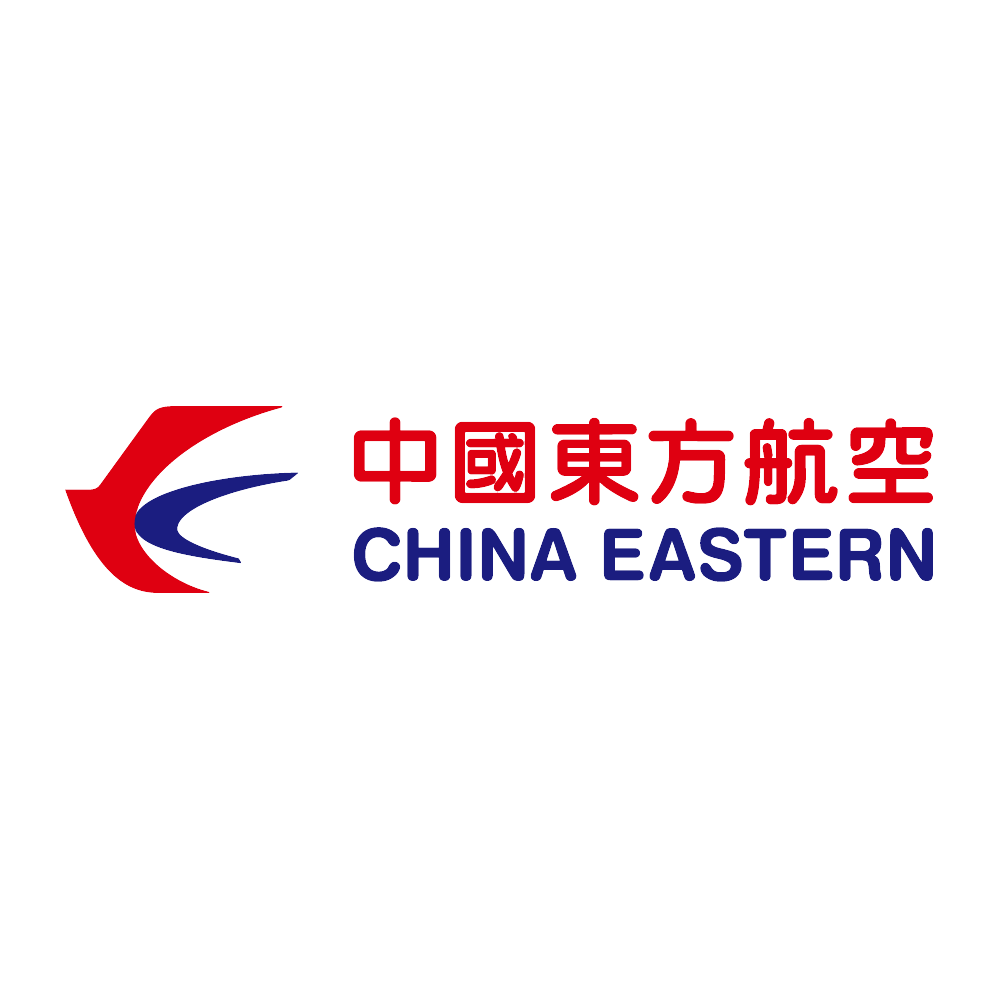 Logo of China Eastern Airlines with red, white, and blue design and text in both Chinese characters and English.