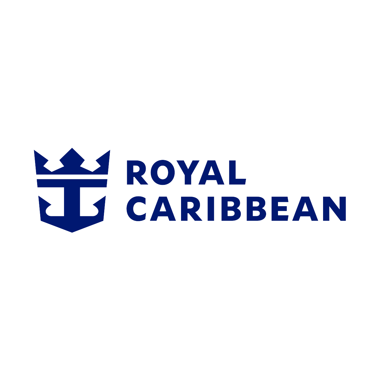 Royal Caribbean logo with a navy blue crown and anchor emblem and the text "Royal Caribbean" in navy blue.