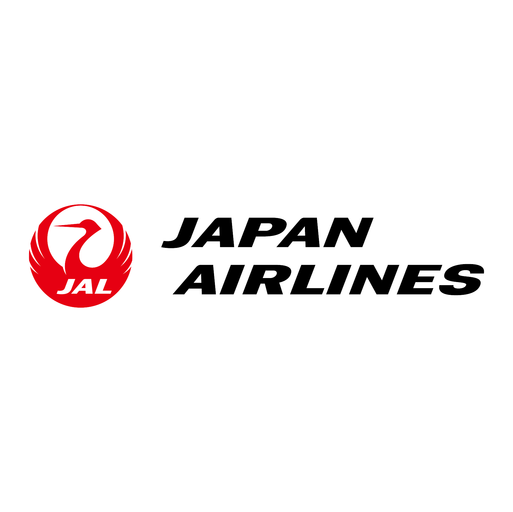 Japan Airlines logo with a red crane emblem and black text.