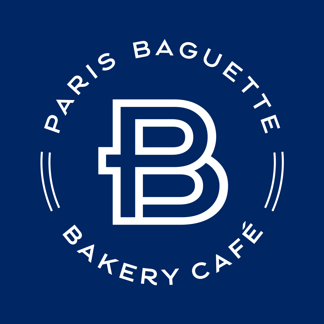 Logo featuring a large stylized letter 'B' with the words 'Paris Baguette Bakery Café' arranged in a circle around it, on a blue background.