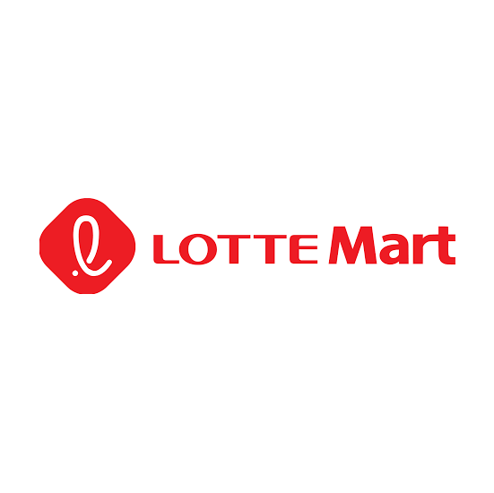 Logo of Lotte Mart with red text and a red emblem featuring a white lowercase 'l' inside a red shape.