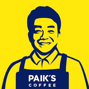 Illustration of a smiling person wearing an apron with 'PAIK'S COFFEE' written on it, set against a bright yellow background.