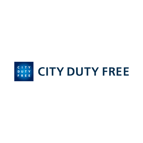 City Duty Free logo with blue and white text.