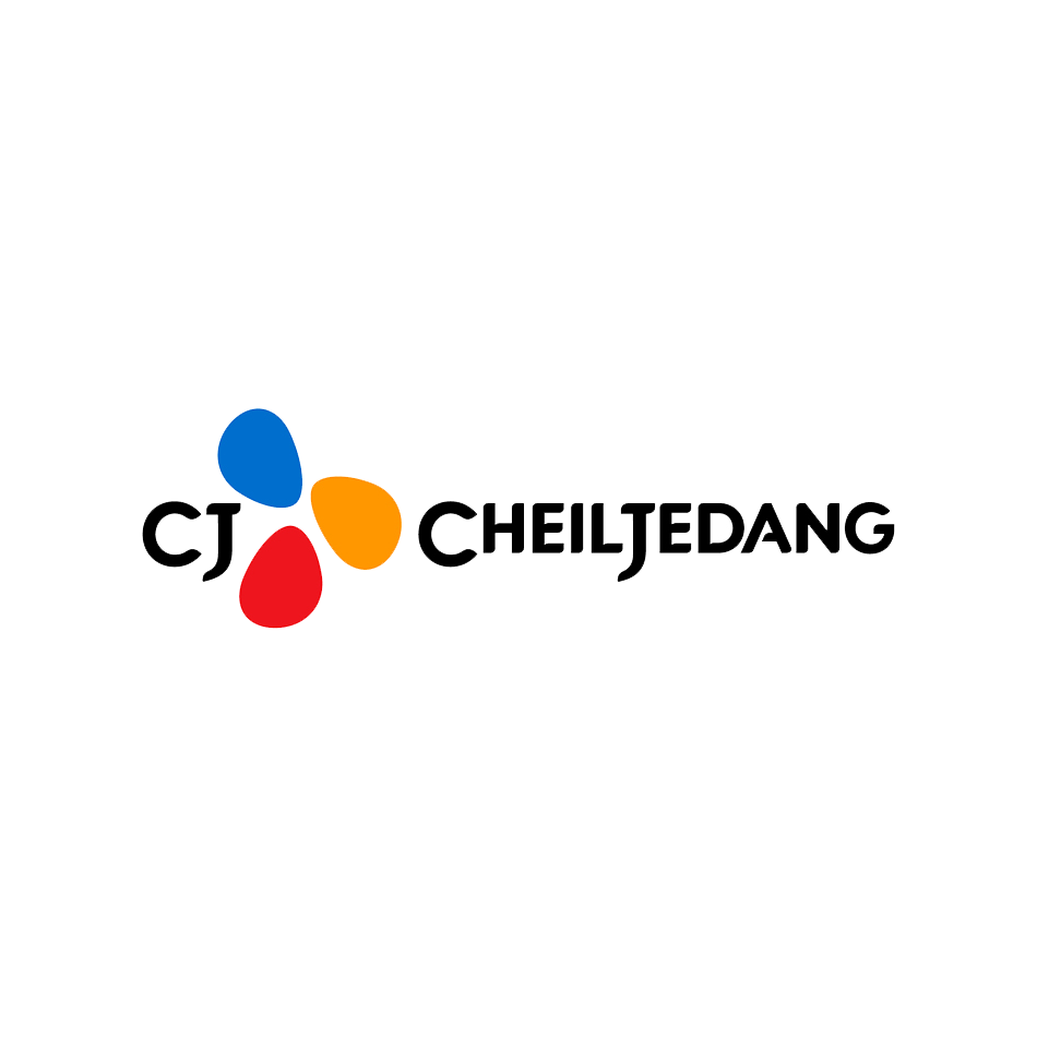 Logo of CJ CheilJedang with three colored petal-like shapes in blue, orange, and red, and company name in black text.