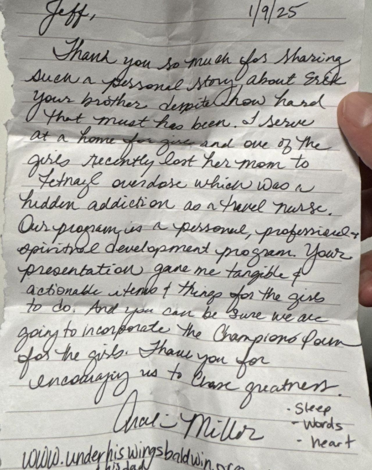 The most powerful moment of the event didn&rsquo;t happen on stage.

It happened when a woman approached me afterward and handed me a folded note.

She said:
&ldquo;Thank you for sharing your vulnerable about your brother. I work with a lot of young 