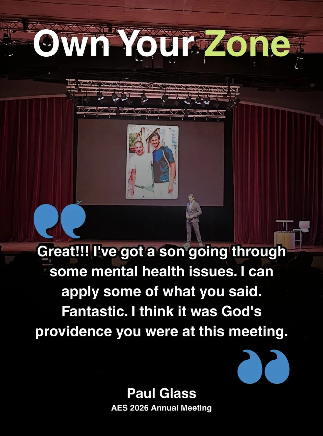 I&rsquo;ve got a son going through some mental health issues. I can apply some of what you said&hellip; I think it was God&rsquo;s providence you were at this meeting.&rdquo;
&mdash; Paul Glass, AES 2026 Annual Meeting

This is a deep calling on my h