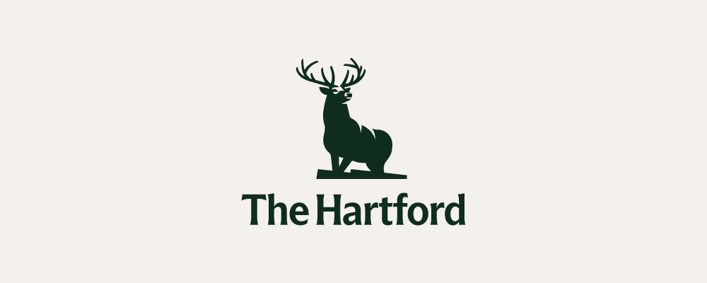 Logo with a silhouette of a stag above the text 'The Hartford' on a light background.