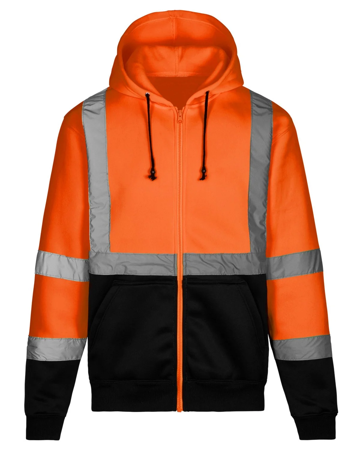 ANSI Class 3 Zip Front Hooded Sweatshirt Safety Orange/Black Bottom by CROWN