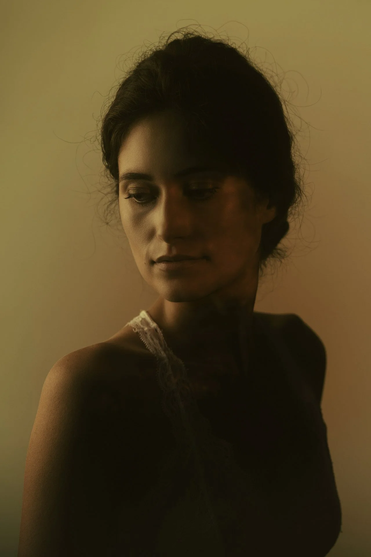 Studio bridal portrait lit with soft directional light