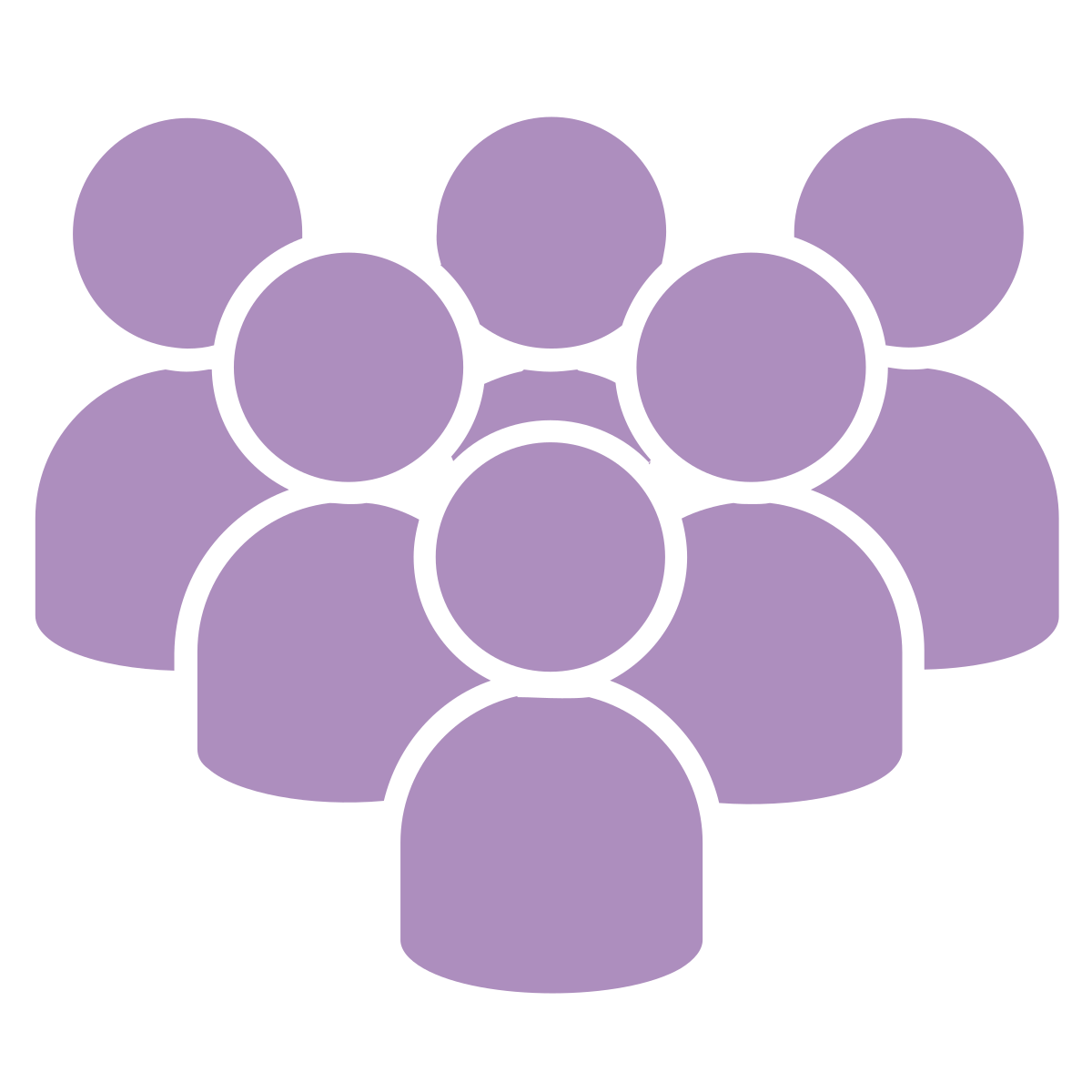 Een cluster van negen personen-iconen, allemaal in paars, opgesteld in een groep.