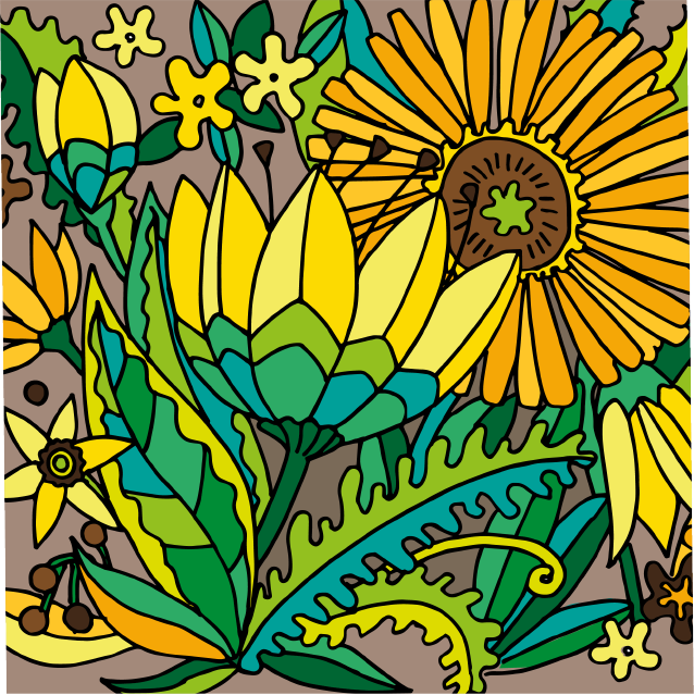Flwers 70s Flower Power yellow brown