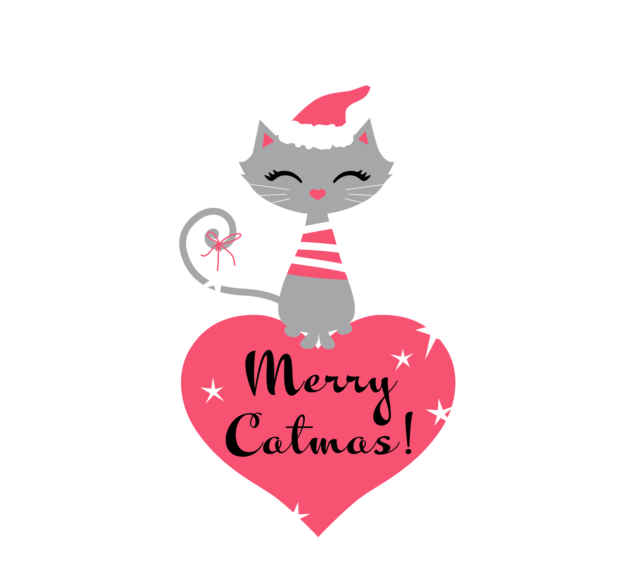 Merry catmas retro cat sitting on heart with Santa hat