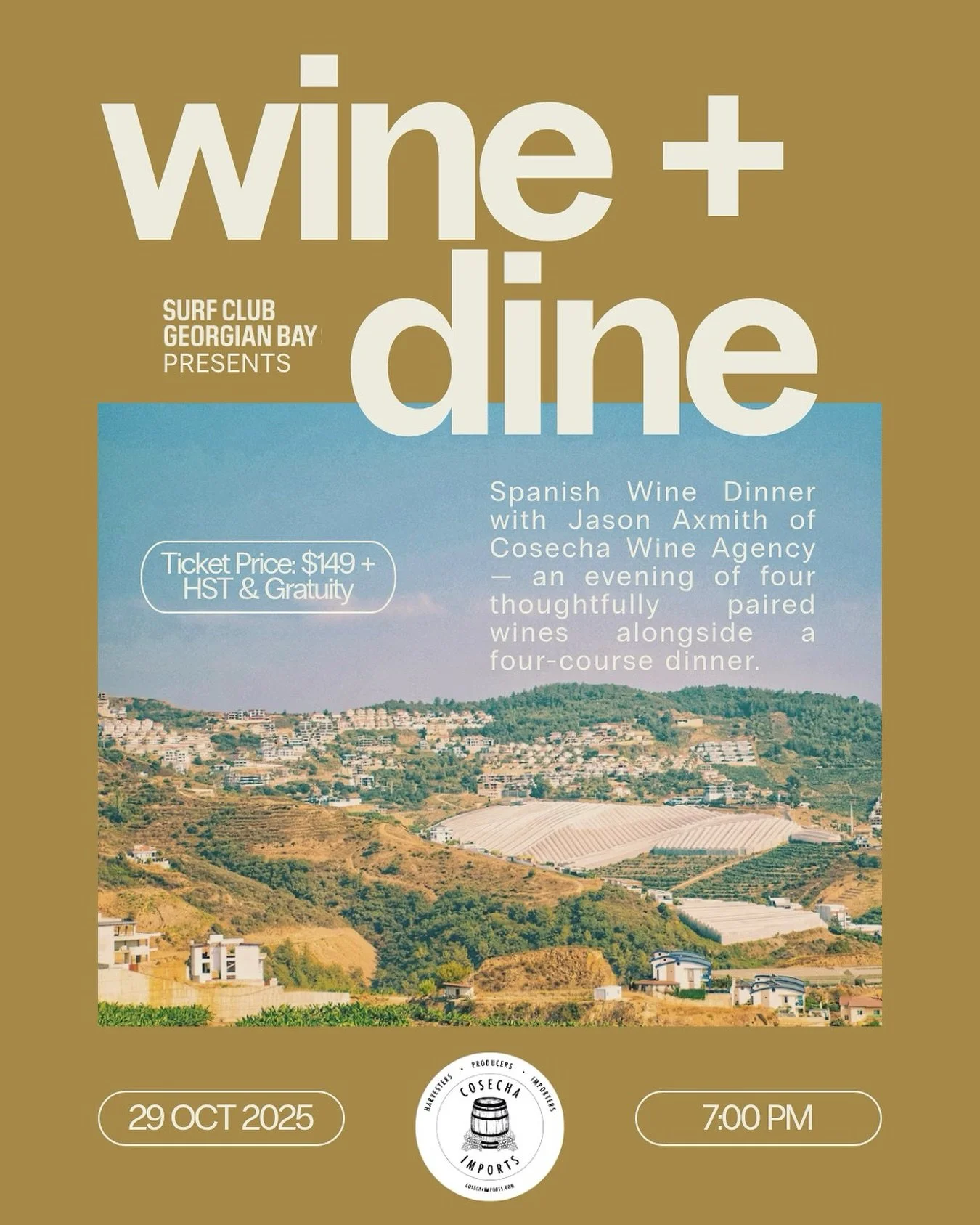 Yes, another wine event and this time we&rsquo;re diving into coastal Spain 🍷 🇪🇸 

Joining us on October 29 is the Owner of Cosecha Imports, Jason Axmith. Cosecha Imports brings small-production, organic, and low-intervention wines from Spain and 