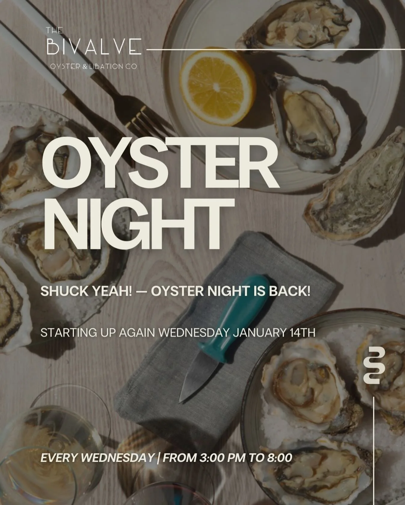 Link in Bio to make your reservations! See you on Wednesday 🦪 🥂