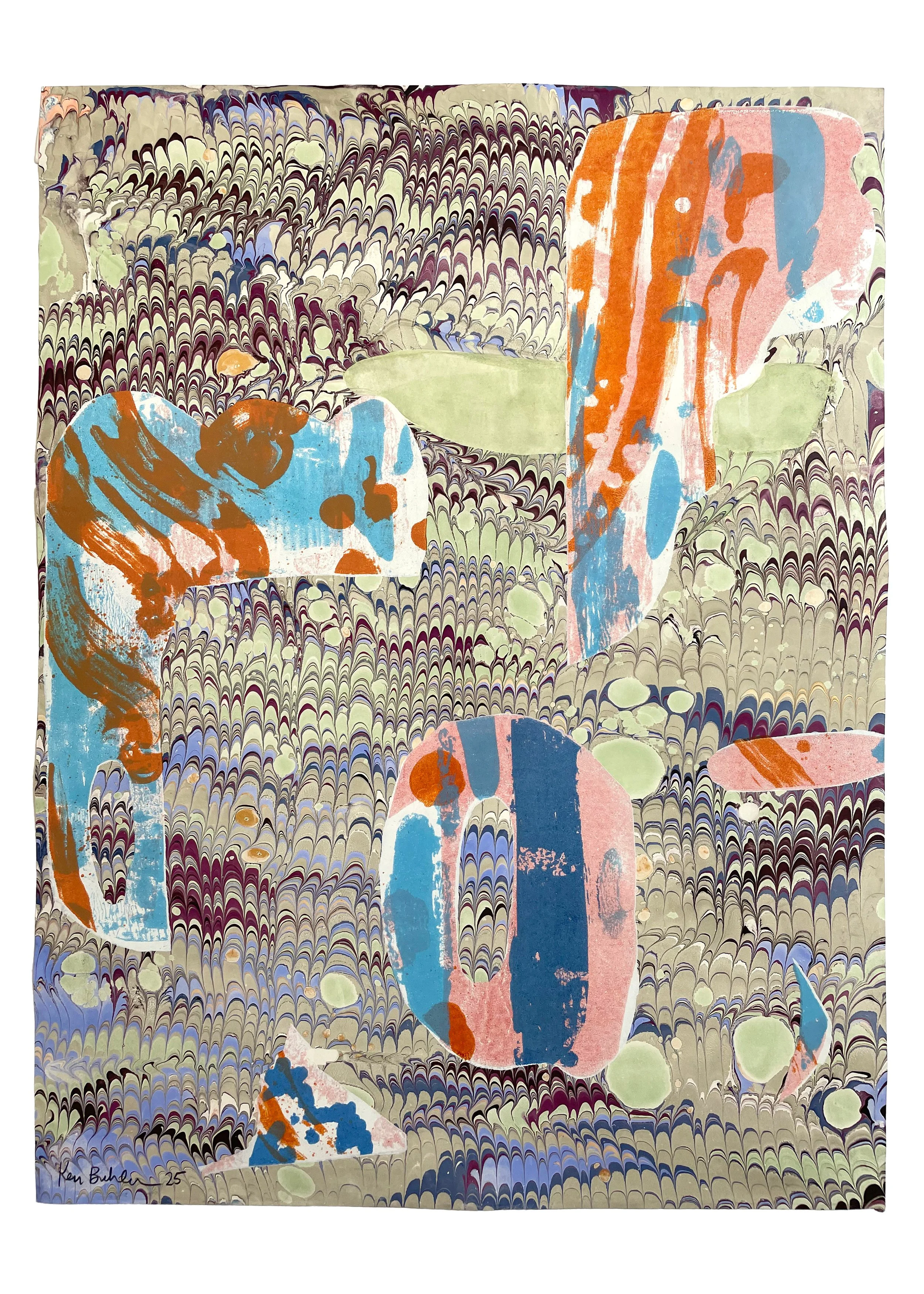 Compass VIII, 2025. Lithograph on artist-made marbled paper. 24 x 17.75 in. Edition 7/8