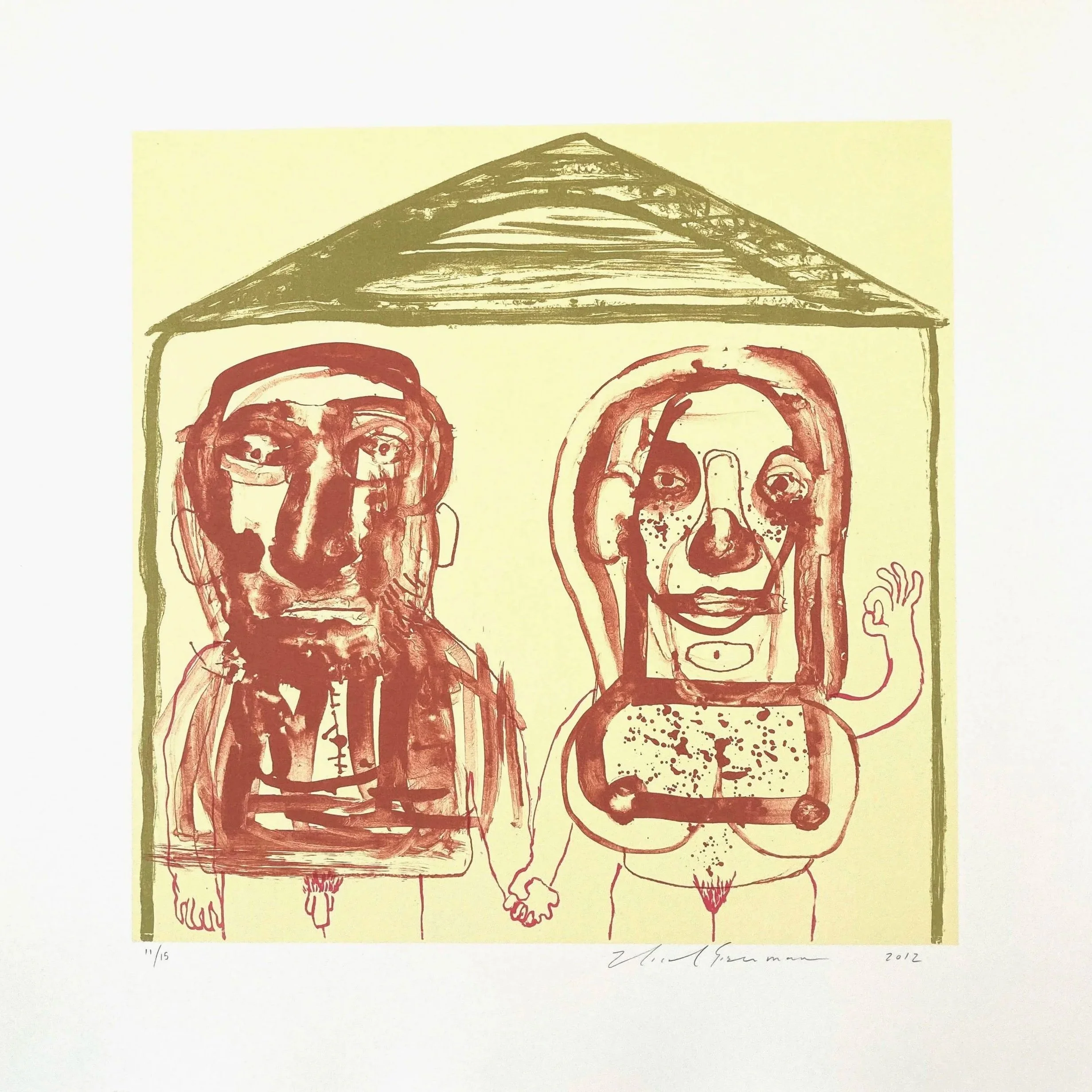Harold and Medrie, 2012. Four-color lithograph on Somerset velvet. Paper Size: 21.5 x 22 in. Image Size: 16.25 x 16.25 in. Edition of 15.
