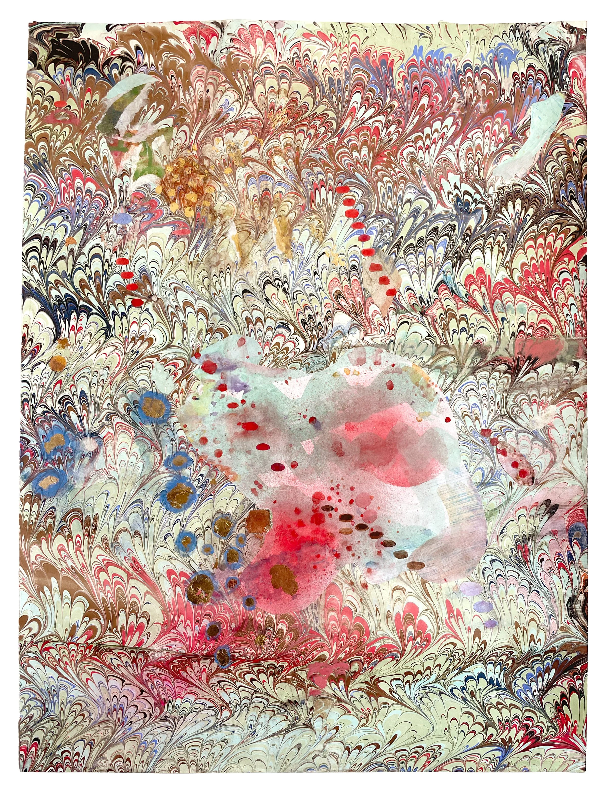 Faithful Compass #86, 2022. Watercolor and metal leaf on artist-made marbled paper. 24 x 18 in. 