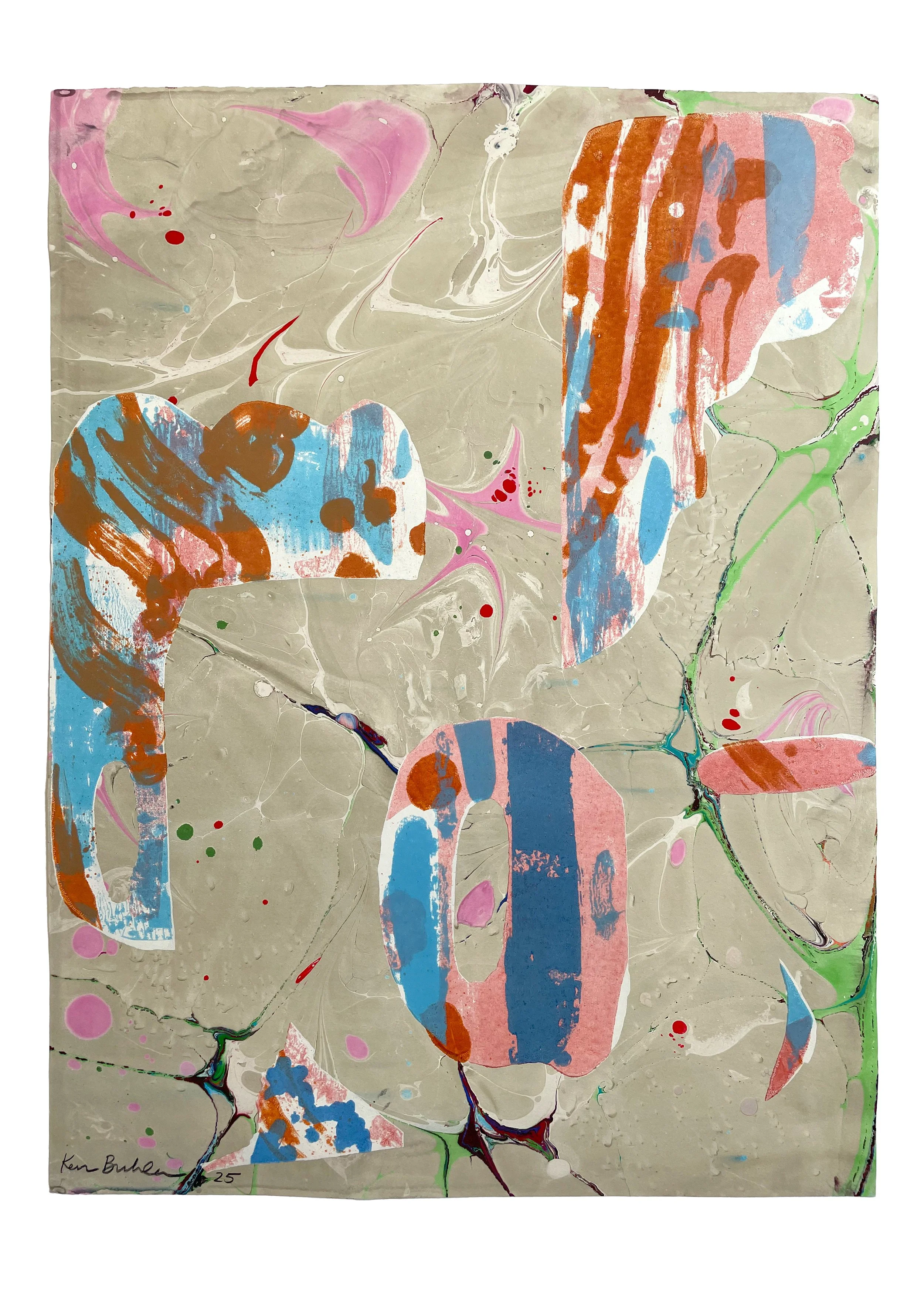 Compass VIII, 2025. Lithograph on artist-made marbled paper. 24 x 17.75 in. Edition 3/8