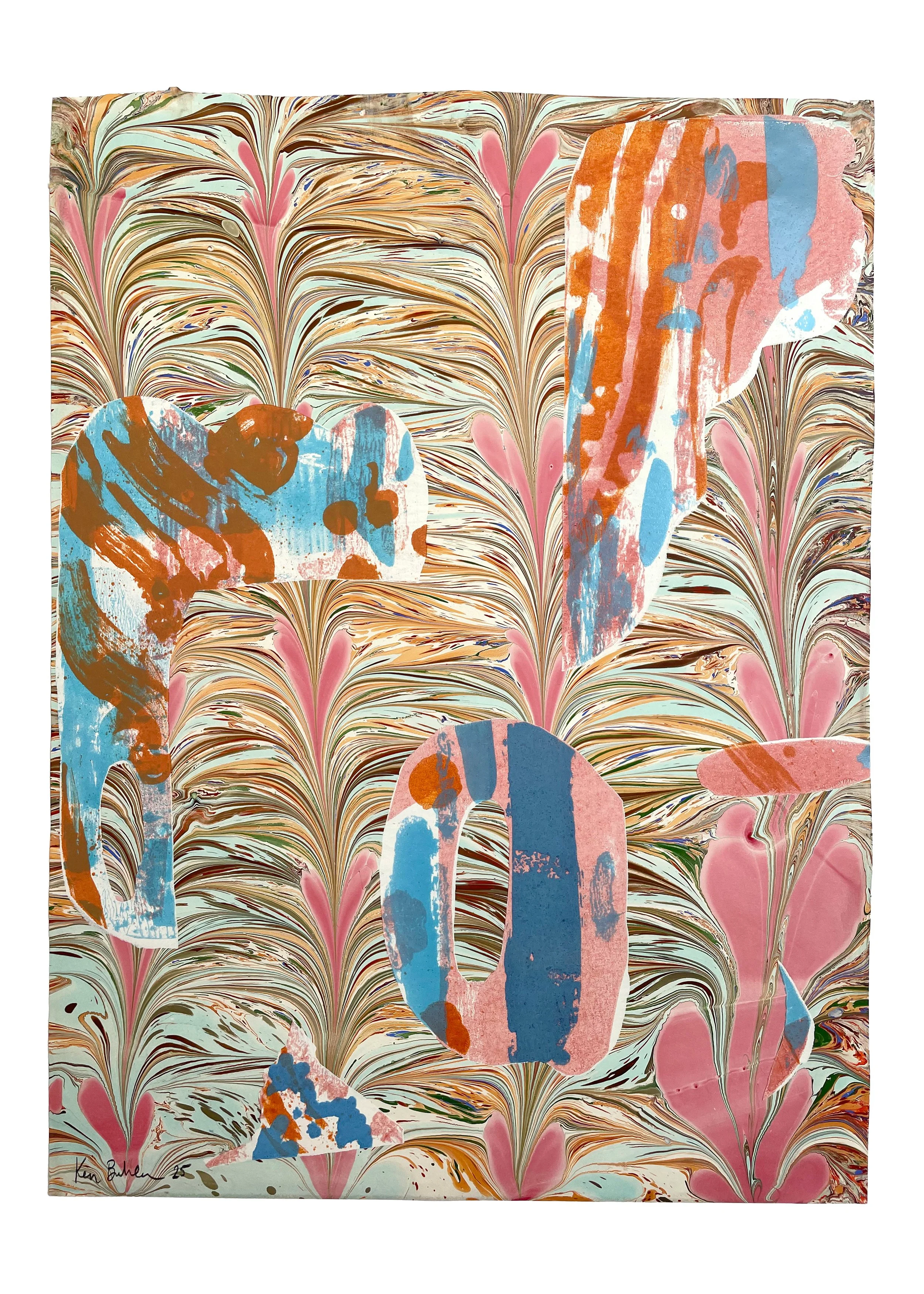 Compass VIII, 2025. Lithograph on artist-made marbled paper. 24 x 17.75 in. Edition 6/8