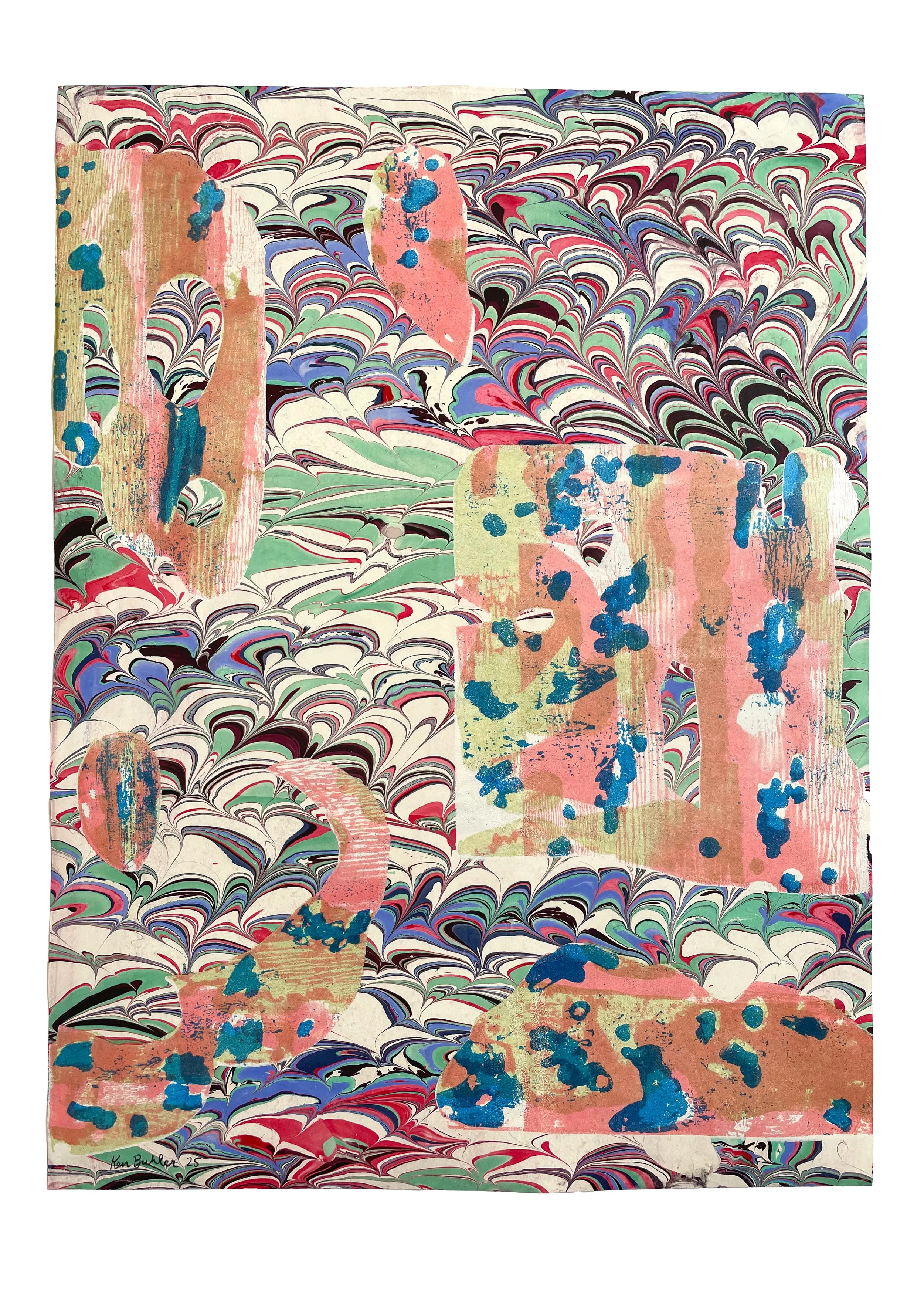 Compass VI, 2025. Lithograph on artist-made marbled paper. 24 x 17.75 in. Edition 10/18