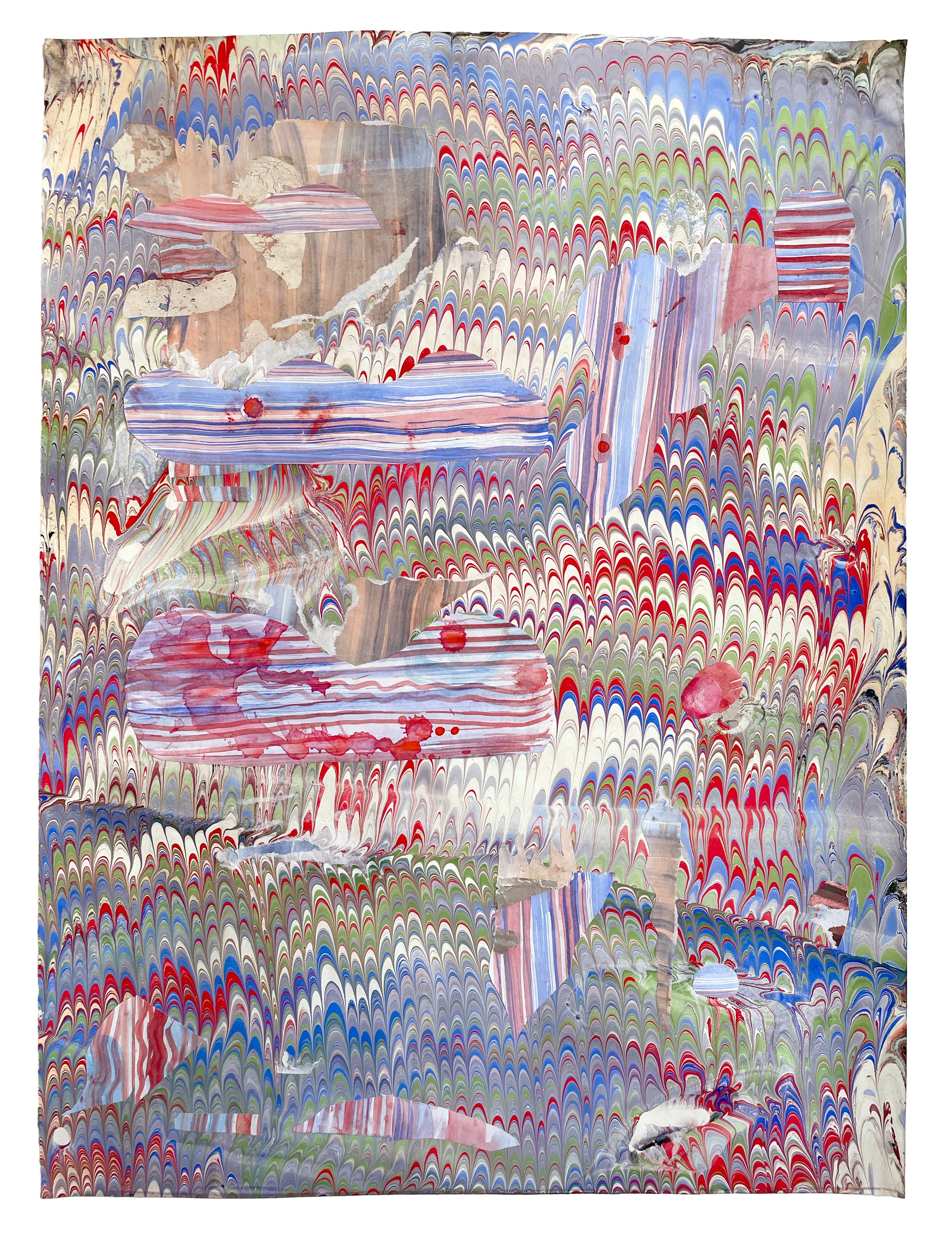 Faithful Compass #89, 2023. Watercolor and metal leaf on artist-made marbled paper. 24 x 18 in. 