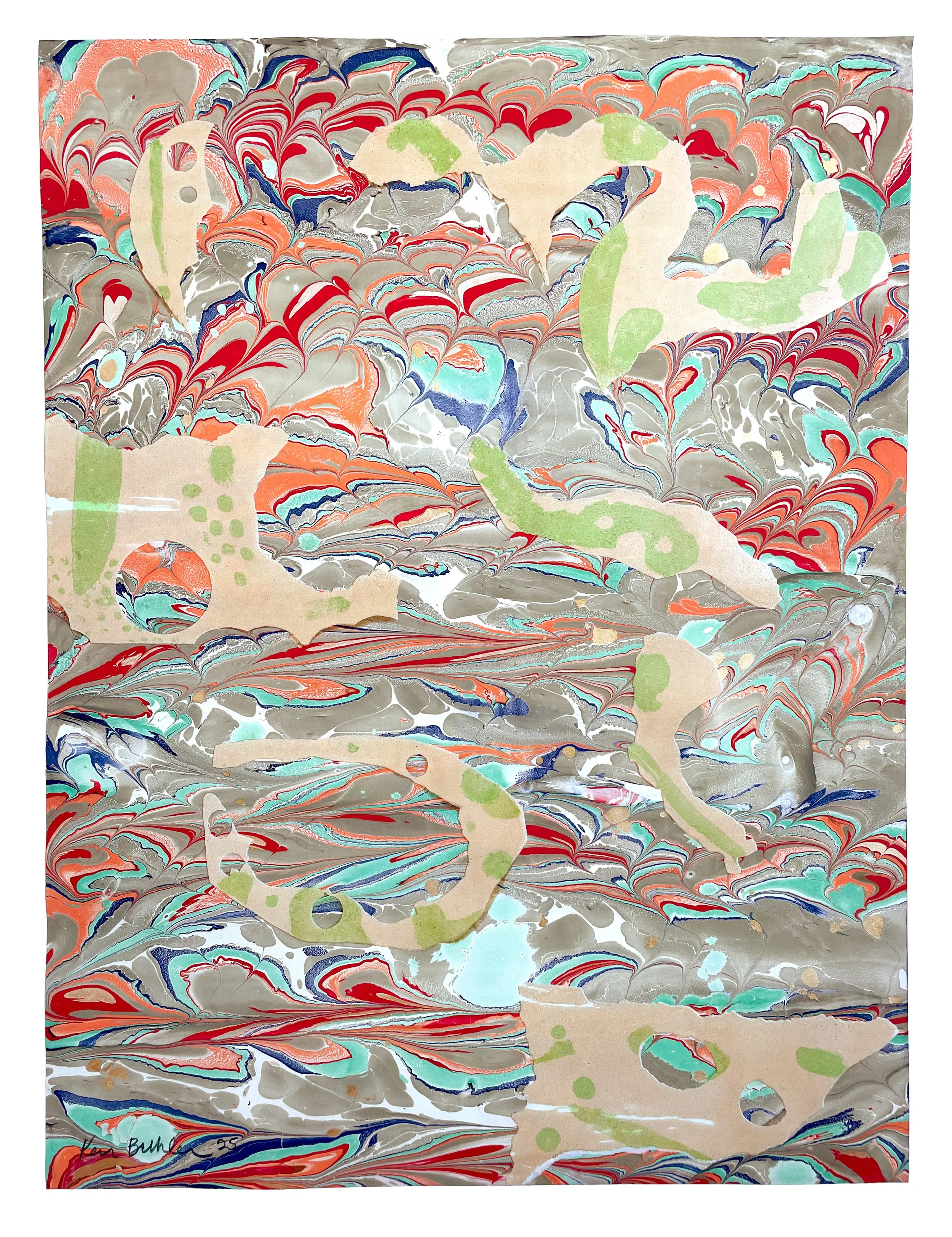 Compass VII, 2025. Lithograph on artist-made marbled paper. 24 x 17.75 in. Edition 5/5
