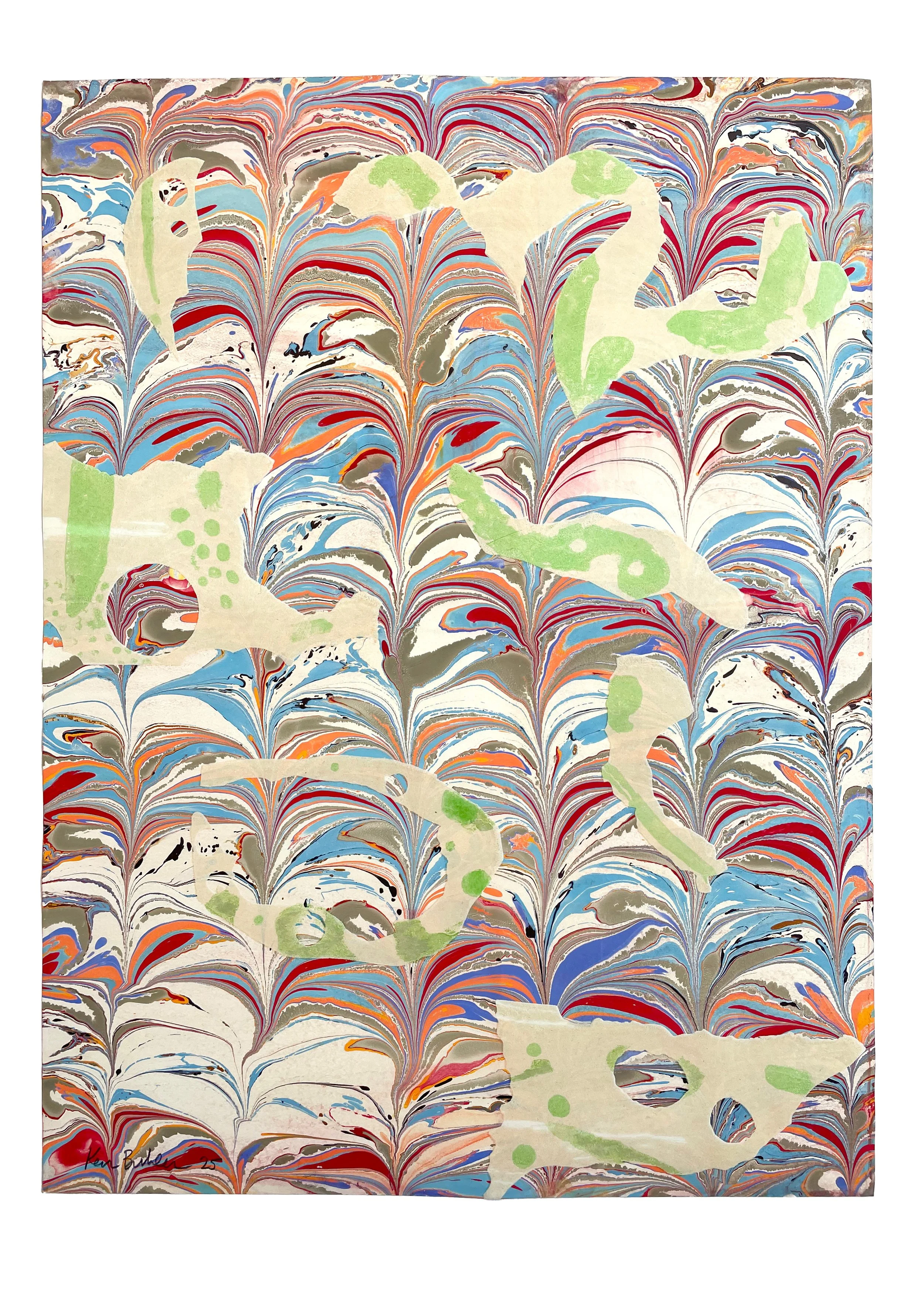 Compass VII, 2025. Lithograph on artist-made marbled paper. 24 x 17.75 in. Edition 4/5