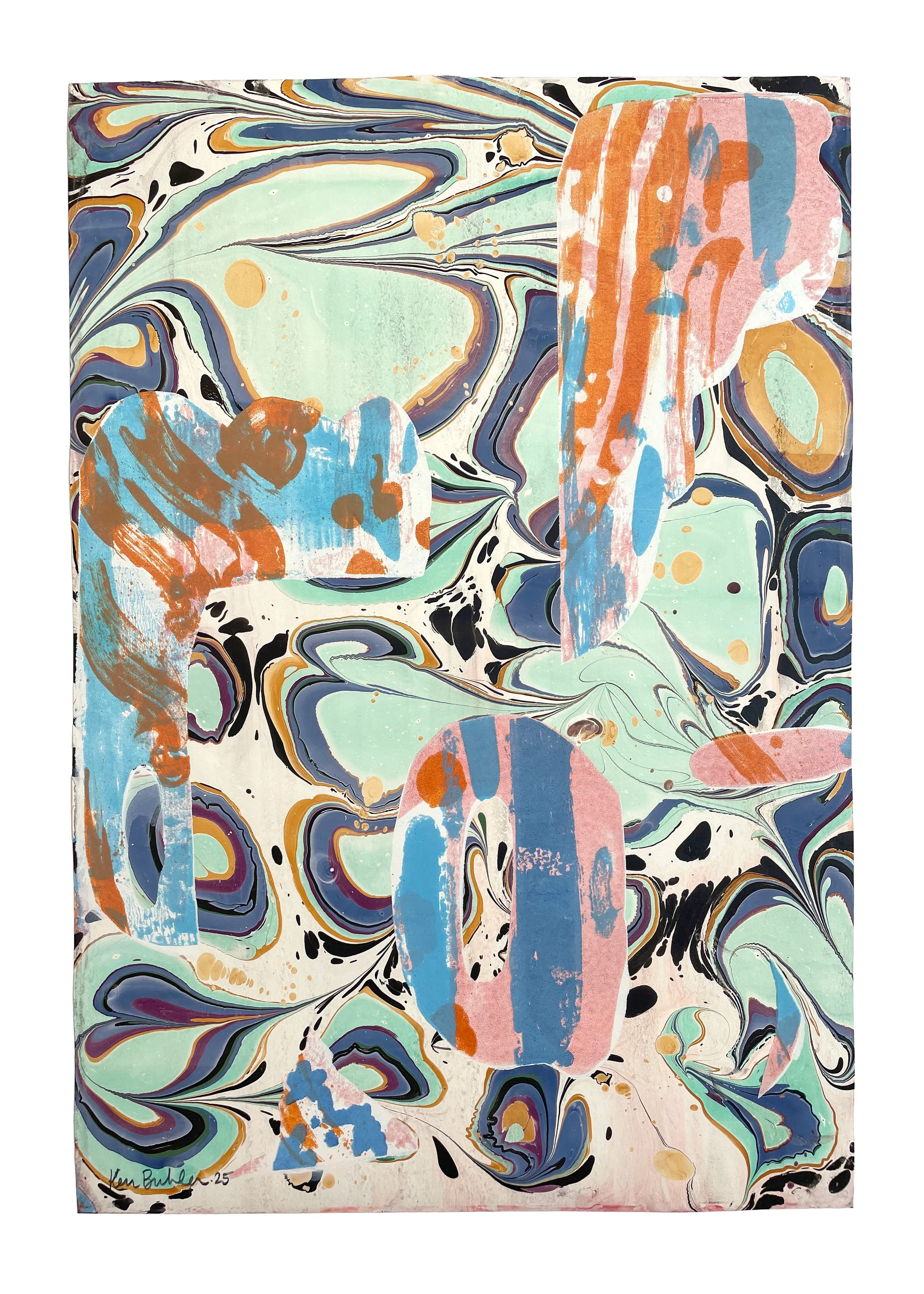 Compass VIII, 2025. Lithograph on artist-made marbled paper. 24 x 17.75 in. Edition 1/8